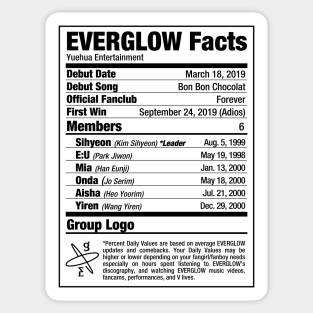 EVERGLOW Kpop Nutritional Facts Sticker